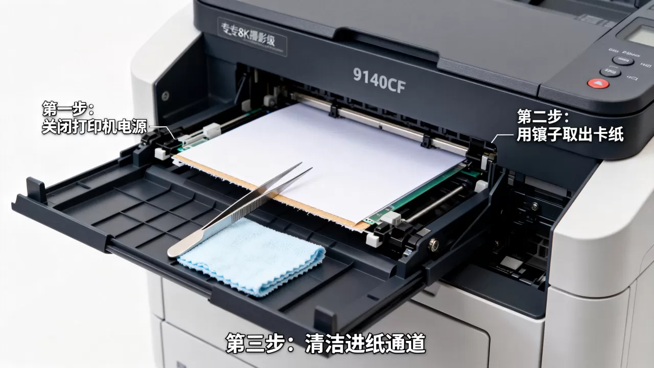 9140cdn进纸故障怎么解决？9140cdn进纸卡纸怎么办