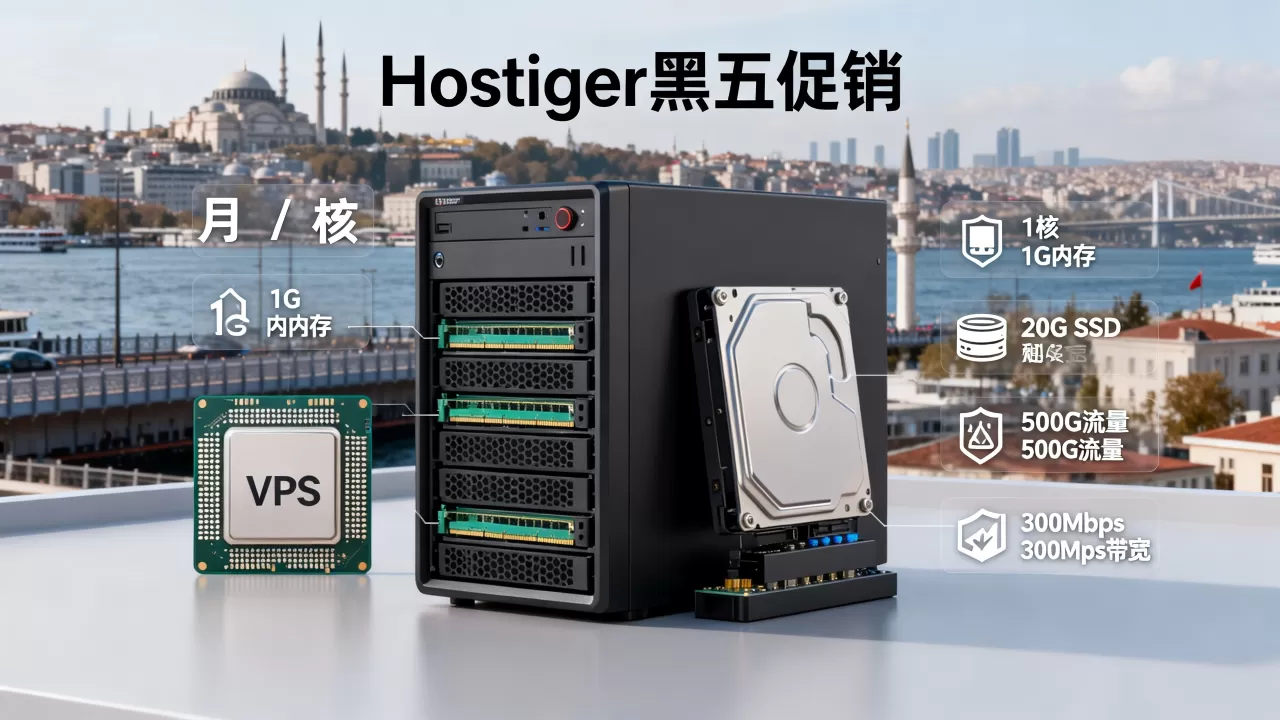 Hostiger黑五促销:土耳其伊斯坦布尔VPS,/月/1核/1G内存/20G SSD/500G流量@300Mbps带宽 Hostiger黑五促销:土耳其伊斯坦布尔VPS,/月/1核/1G内存/20G SSD/500G流量@300Mbps带宽