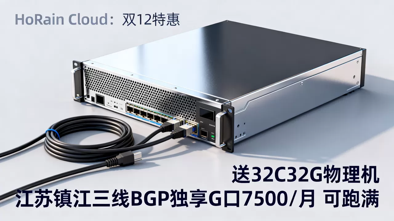 HoRain Cloud:双12特惠 江苏镇江三线BGP独享G口7500/月 可跑满 送32C32G物理机 HoRain Cloud:双12特惠 江苏镇江三线BGP独享G口7500/月 可跑满 送32C32G物理机