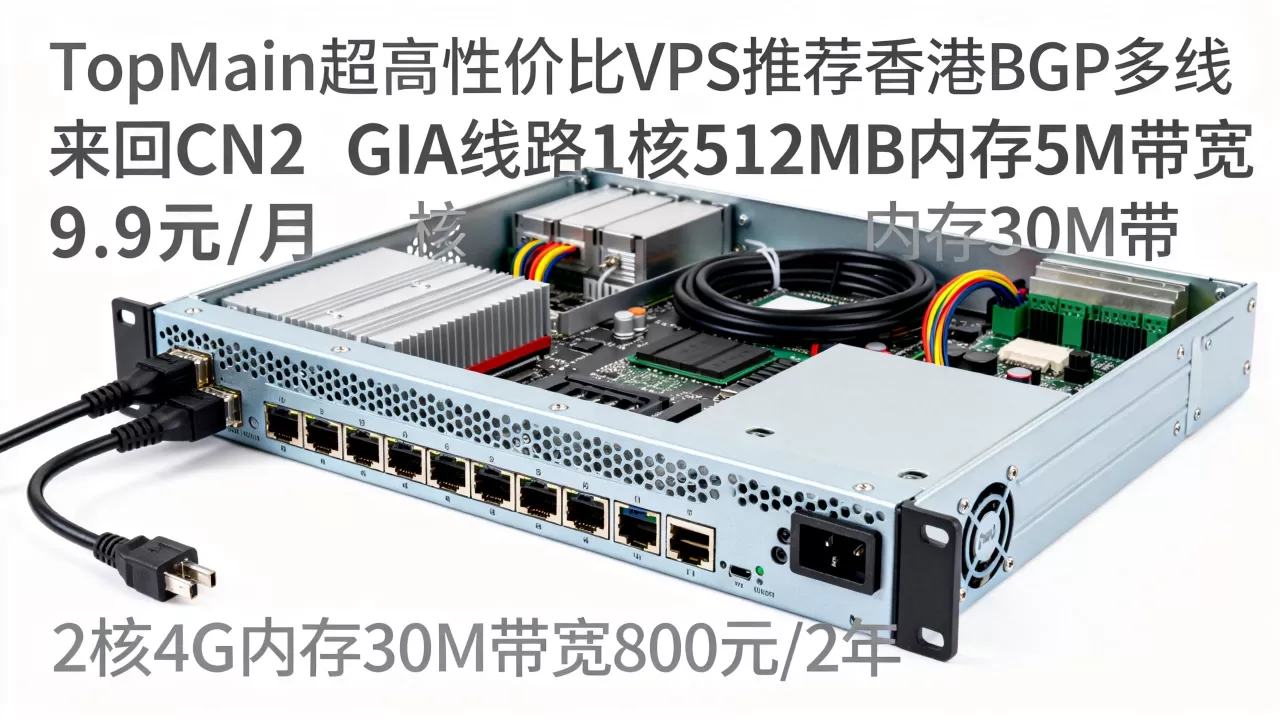 TopMain超高性价比VPS推荐香港BGP多线 来回CN2 GIA线路1核512MB内存5M带宽9.9元/月,2核4G内存30M带宽800元/2年 TopMain超高性价比VPS推荐香港BGP多线 来回CN2 GIA线路1核512MB内存5M带宽9.9元/月,2核4G内存30M带宽800元/2年