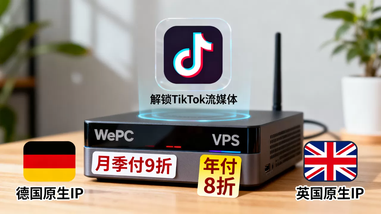 WePC月季付9折年付8折有英国原生IP吗？德国原生IP VPS解锁TikTok流媒体