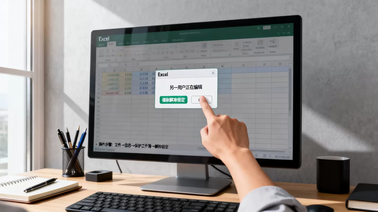 Excel提示另一用户正在编辑，如何强制解除锁定？