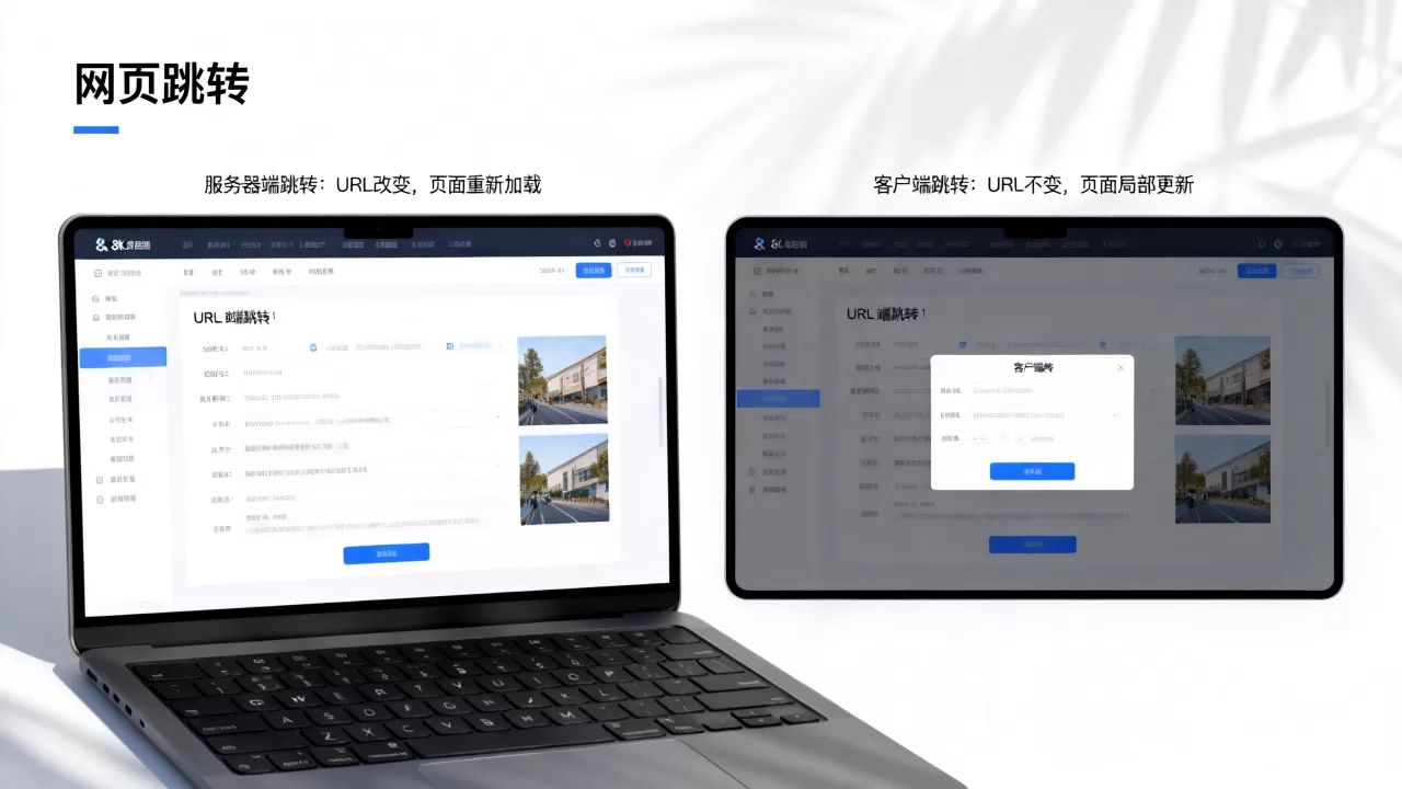 服务器端跳转和客户端跳转的例子是什么？不同跳转方式的区别