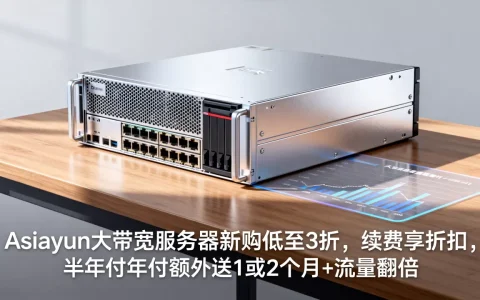Asiayun大带宽服务器新购低至3折，续费享折扣，半年付年付额外送1或2个月+流量翻倍