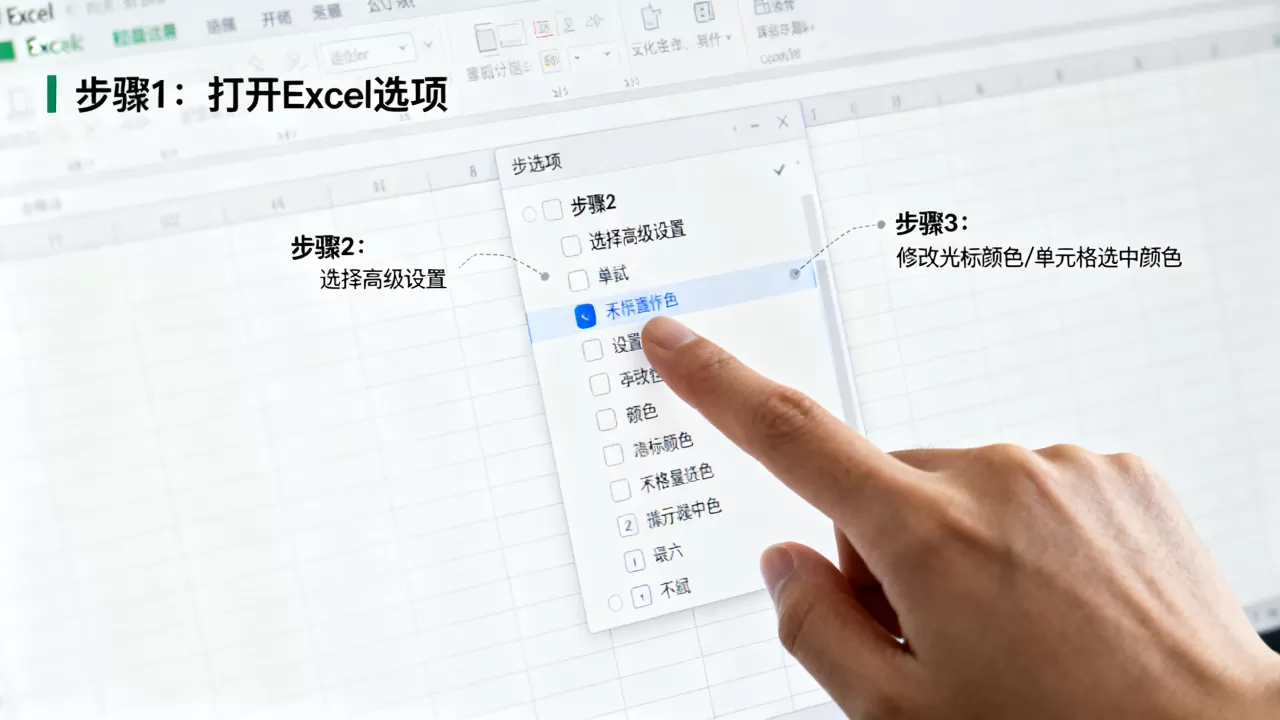 Excel怎么修改光标颜色,Excel单元格选中颜色怎么更改? Excel怎么修改光标颜色,Excel单元格选中颜色怎么更改?