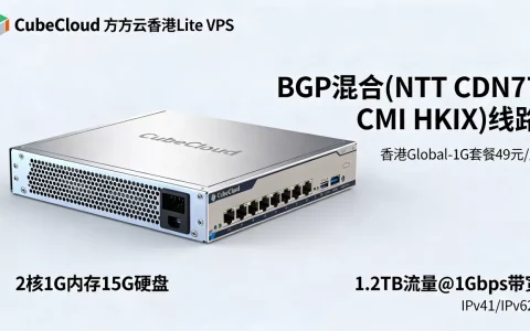 CubeCloud魔方云香港Lite VPS测评：BGP混合(NTT CDN77 CMI HKIX)线路，香港Global-1G套餐49元/月，2核1G内存15G硬盘，1.2TB流量@1Gbps带宽，IPv41/IPv625