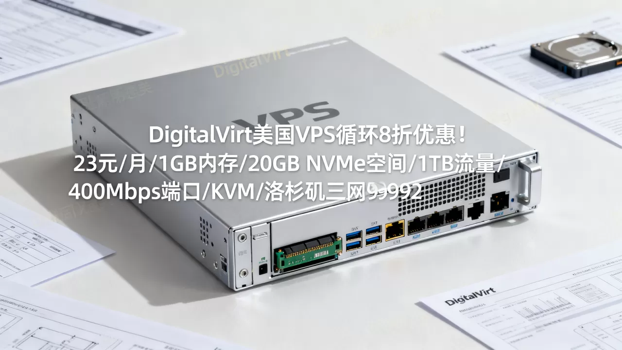 DigitalVirt美国VPS循环8折优惠!23元/月/1GB内存/20GB NVMe空间/1TB流量/400Mbps端口/KVM/洛杉矶三网9929 DigitalVirt美国VPS循环8折优惠!23元/月/1GB内存/20GB NVMe空间/1TB流量/400Mbps端口/KVM/洛杉矶三网9929