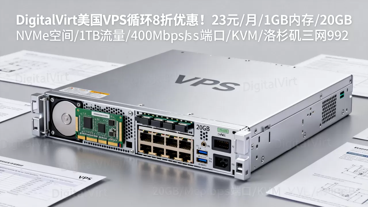 DigitalVirt美国VPS循环8折优惠!23元/月/1GB内存/20GB NVMe空间/1TB流量/400Mbps端口/KVM/洛杉矶三网9929 DigitalVirt美国VPS循环8折优惠!23元/月/1GB内存/20GB NVMe空间/1TB流量/400Mbps端口/KVM/洛杉矶三网9929