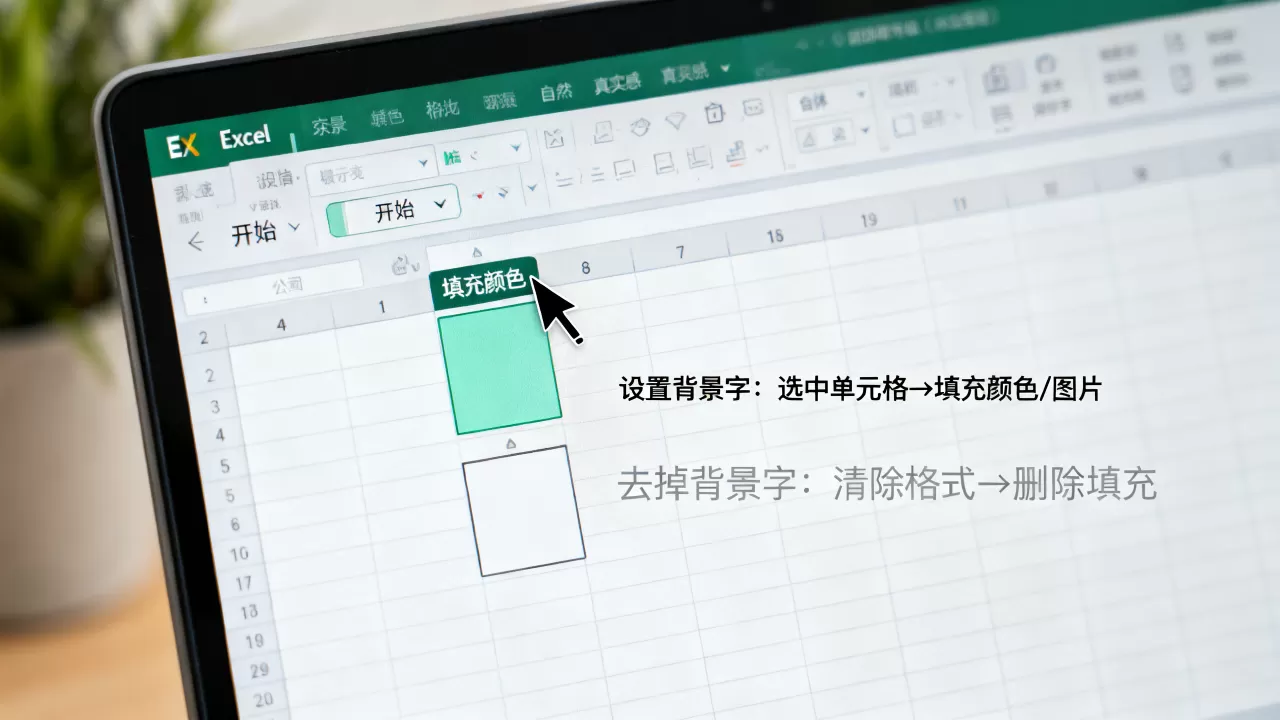 在Excel中如何设置背景字,怎么去掉背景字 在Excel中如何设置背景字,怎么去掉背景字
