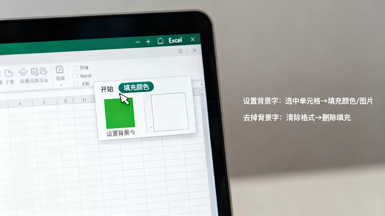 在Excel中如何设置背景字,怎么去掉背景字 在Excel中如何设置背景字,怎么去掉背景字