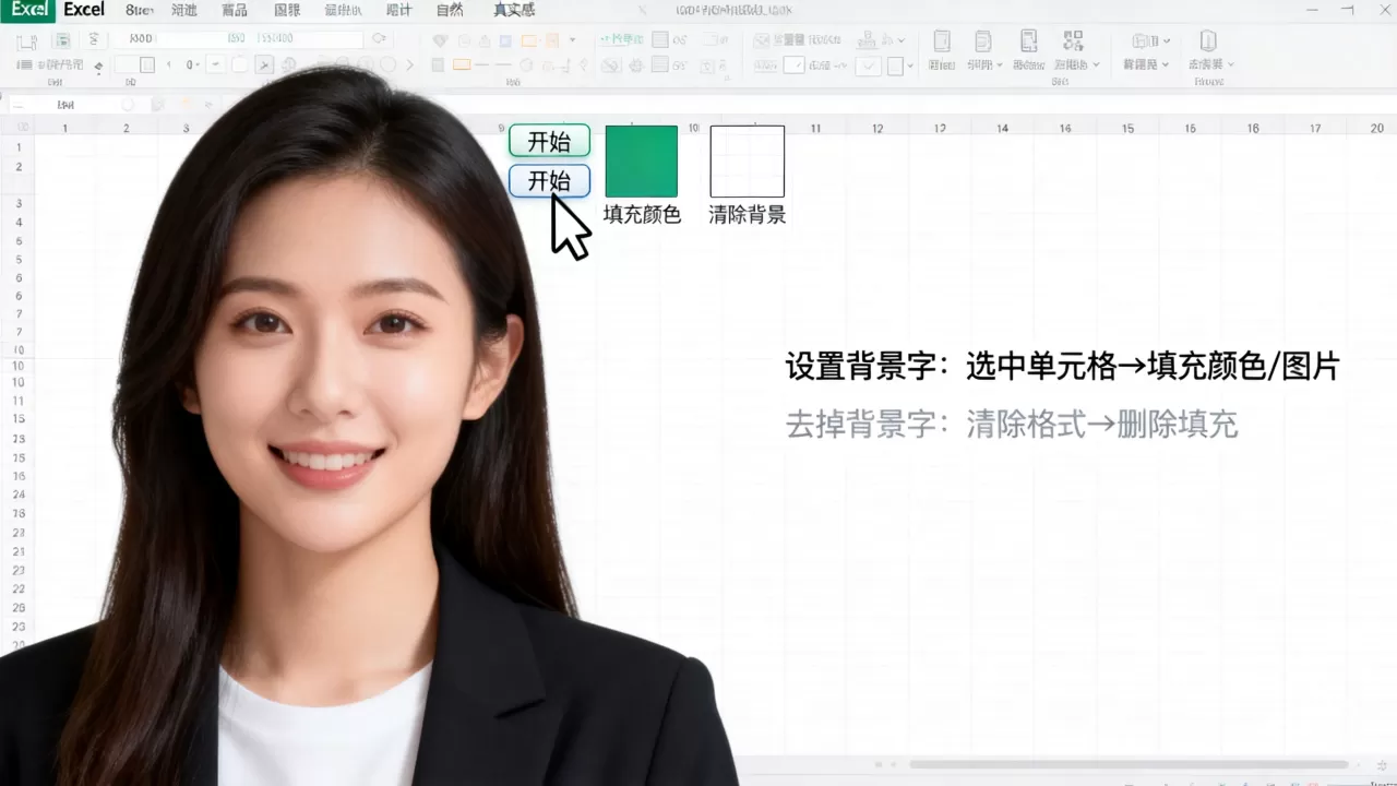 在Excel中如何设置背景字,怎么去掉背景字 在Excel中如何设置背景字,怎么去掉背景字