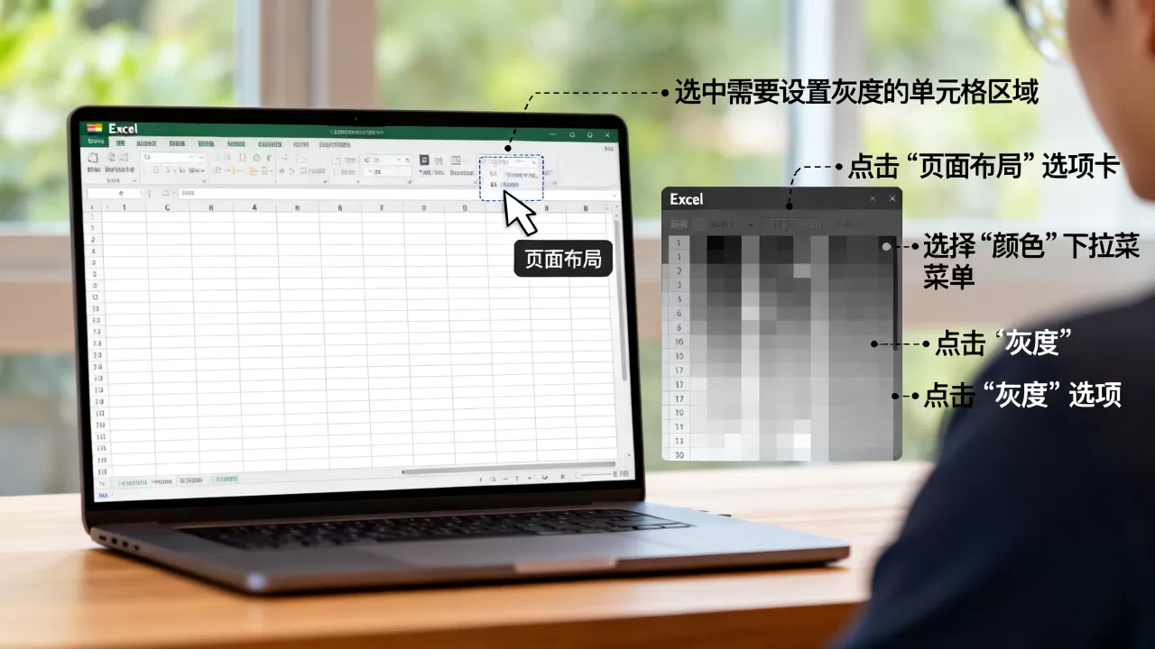 在Excel中如何设置灰度，具体步骤是什么？