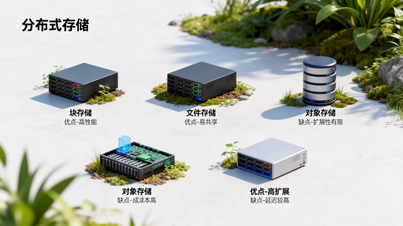 分布式存储的几个类型包括哪些？，各有什么优缺点？