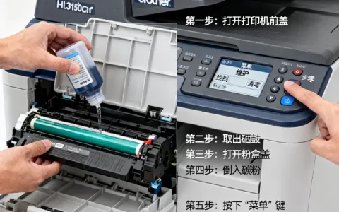 兄弟hl3150cdn打印机怎么加粉？如何清零