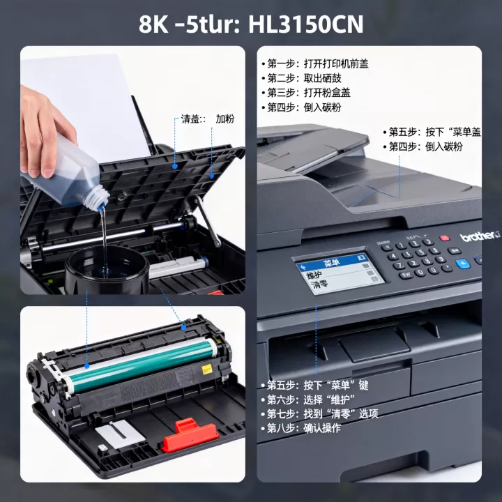兄弟hl3150cdn打印机怎么加粉?如何清零 兄弟hl3150cdn打印机怎么加粉?如何清零