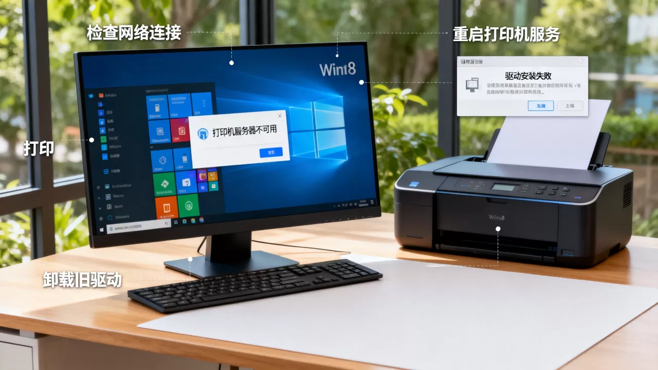 Win8打印机服务器不可用怎么办,打印机驱动安装失败? Win8打印机服务器不可用怎么办,打印机驱动安装失败?