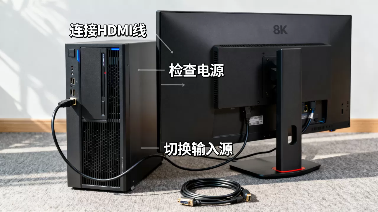 服务器主机如何连接显示屏，显示屏无信号怎么办？
