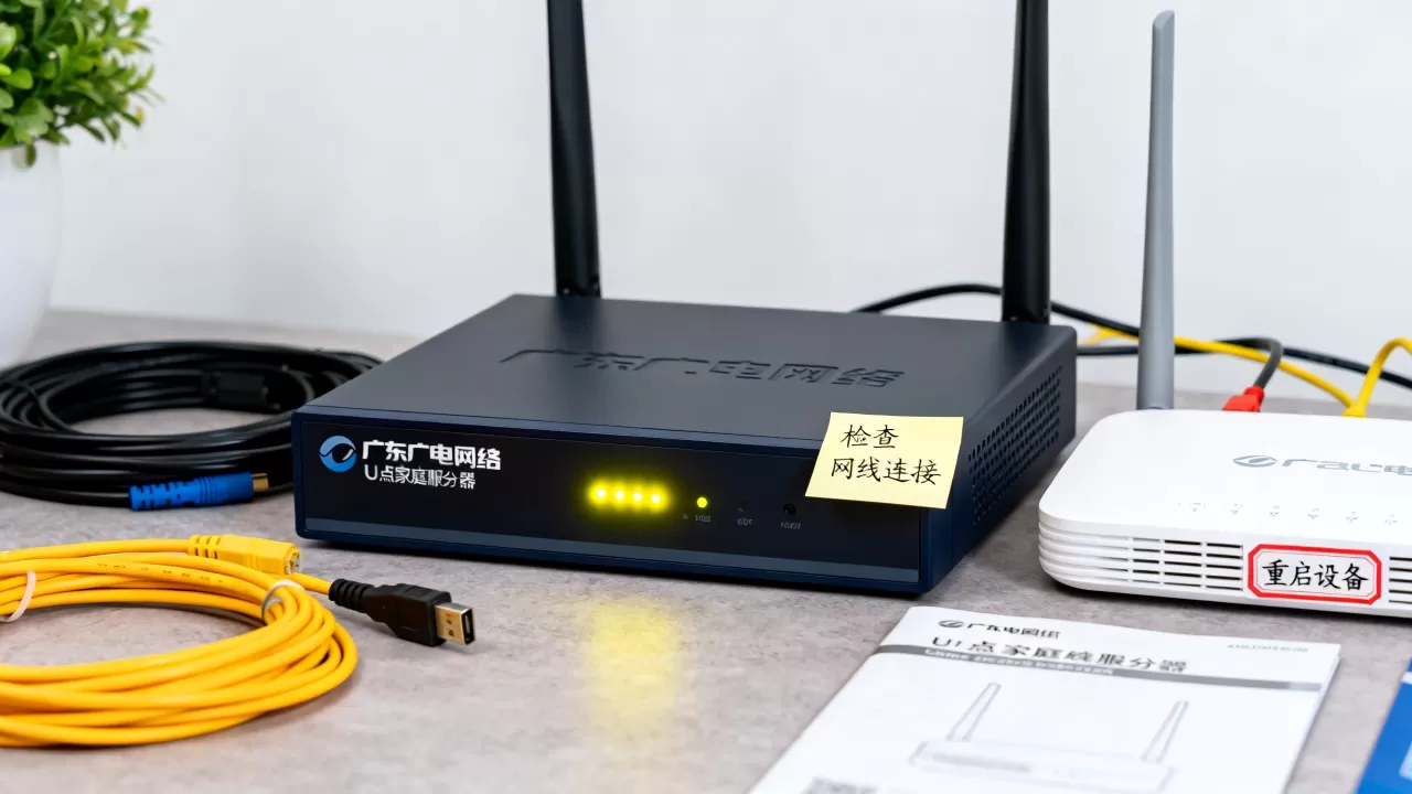 广东广电网络u点家庭服务器亮黄灯怎么解决，原因是什么