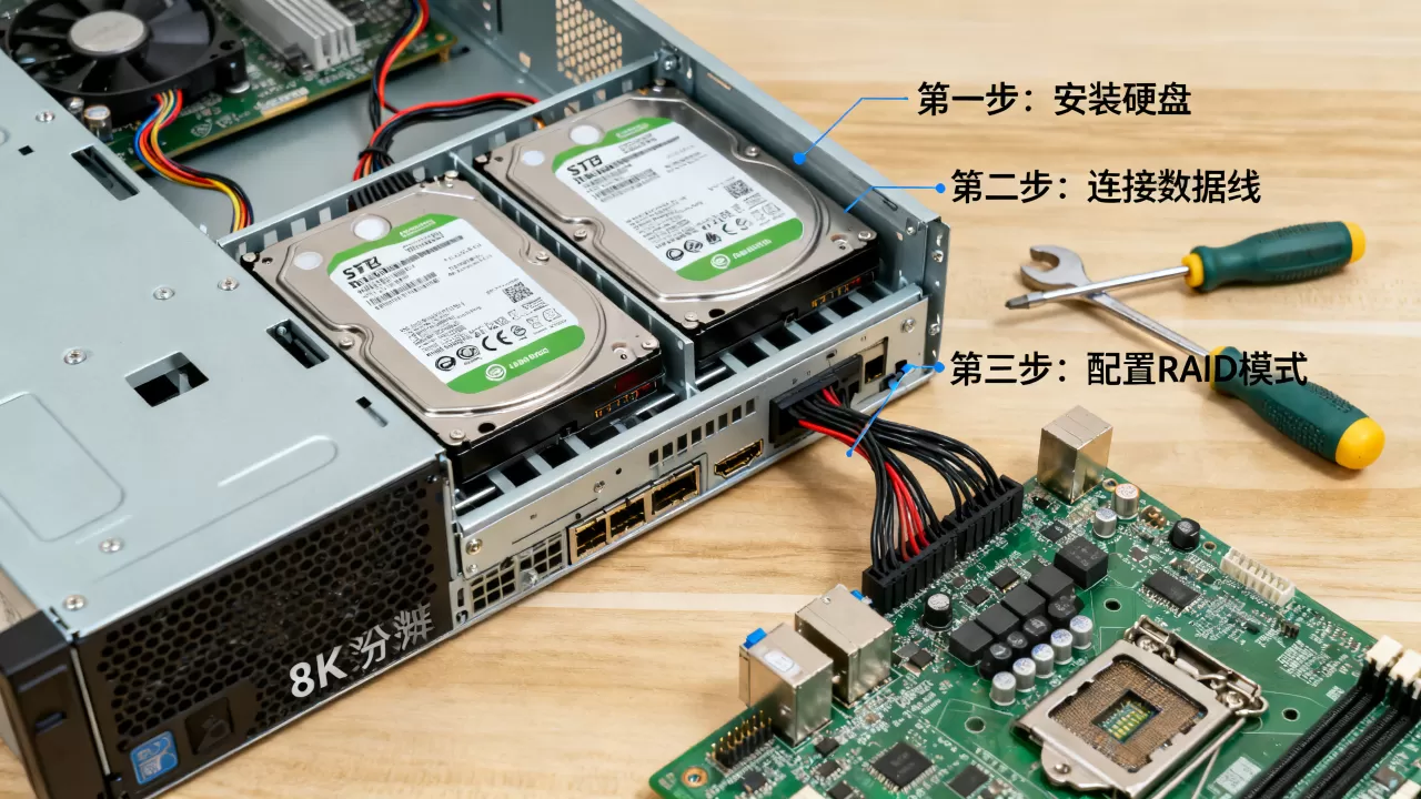 如何配置服务器双硬盘RAID，有哪些步骤？