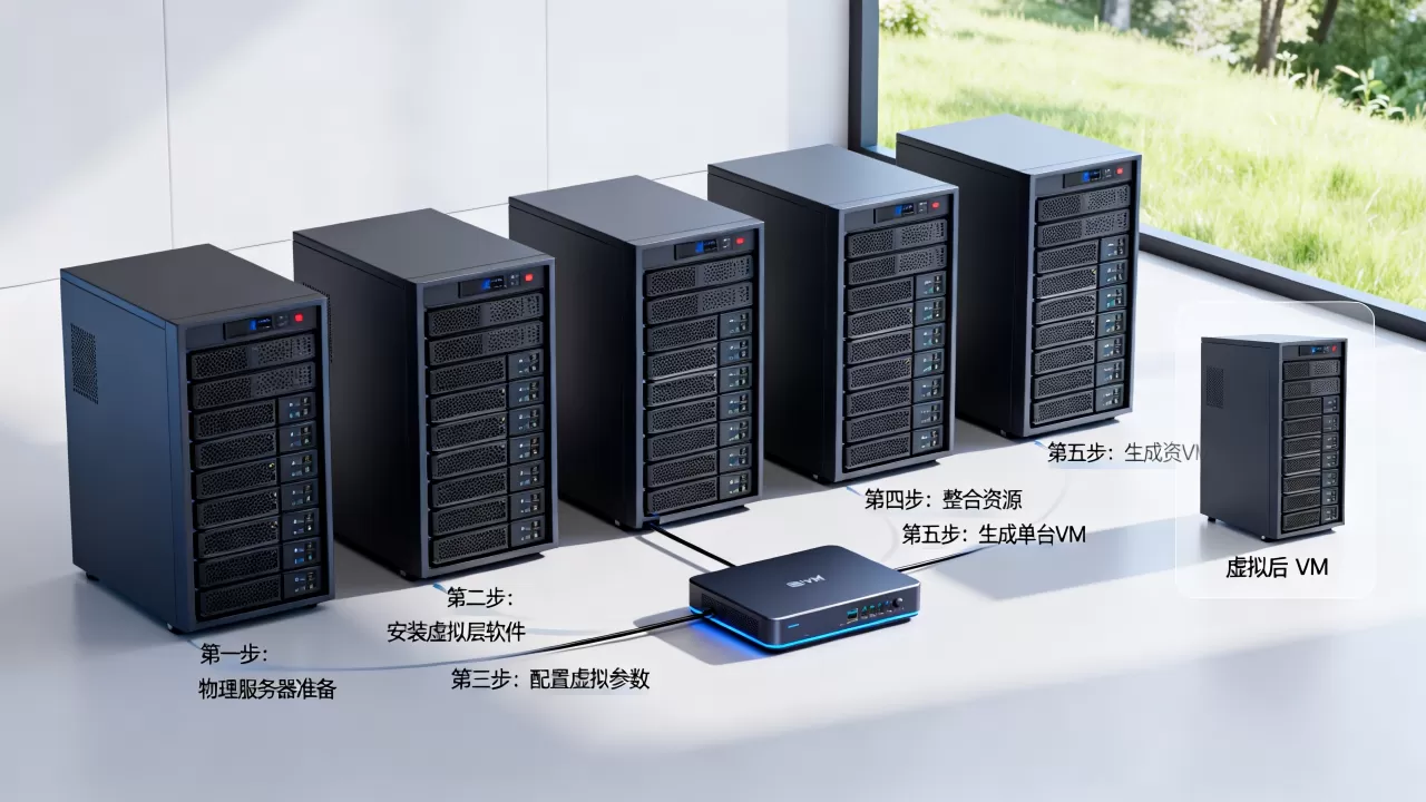 已有五台服务器怎么虚拟成一台VM,步骤是什么? 已有五台服务器怎么虚拟成一台VM,步骤是什么?