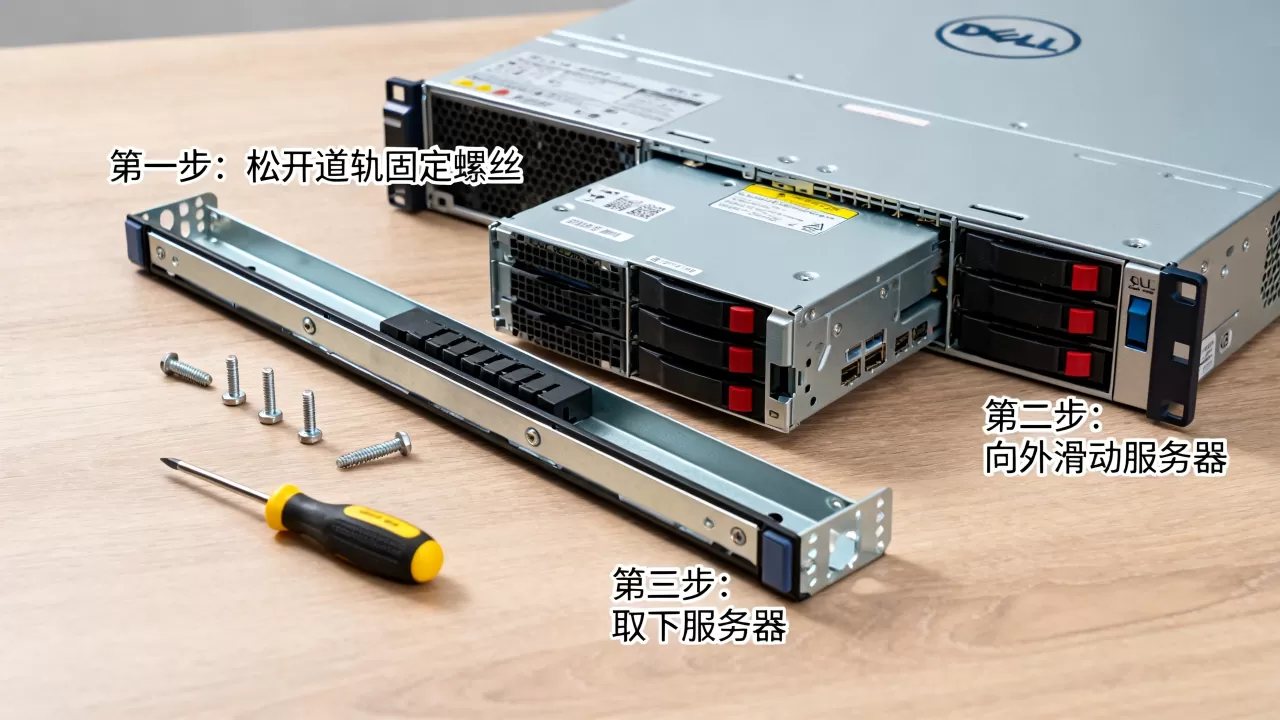 戴尔1u服务器怎么从道轨上拆下来,拆机步骤有哪些 戴尔1u服务器怎么从道轨上拆下来,拆机步骤有哪些