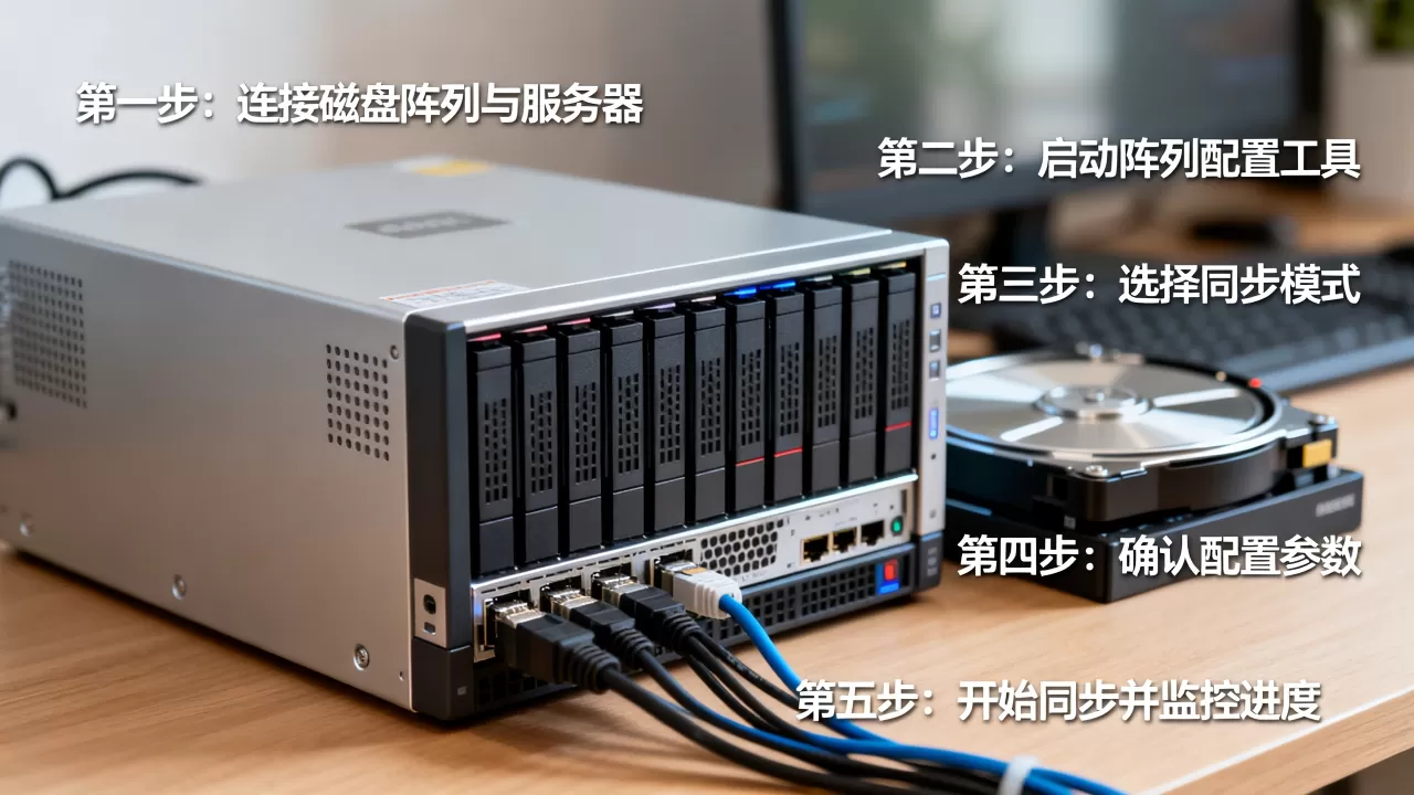 服务器外来磁盘阵列配置同步怎么做，步骤是什么？