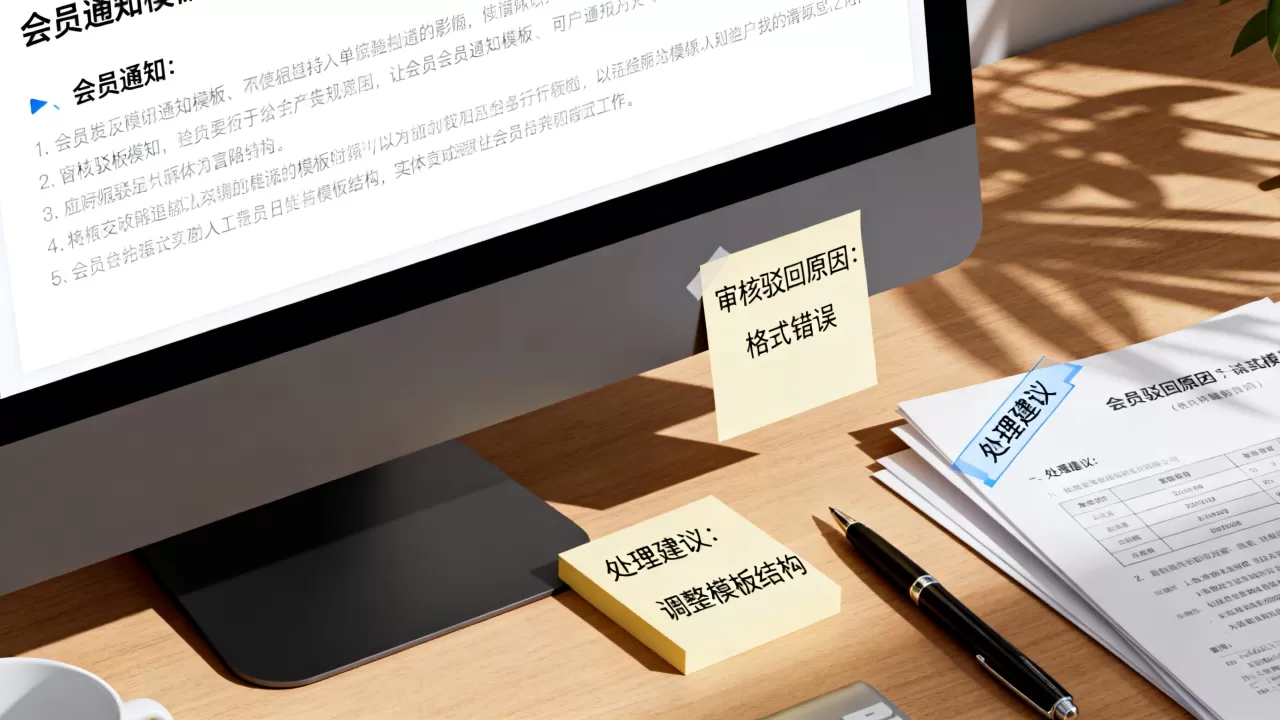 发会员通知的公司模板审核为何被驳回?,处理建议是什么? 发会员通知的公司模板审核为何被驳回?,处理建议是什么?