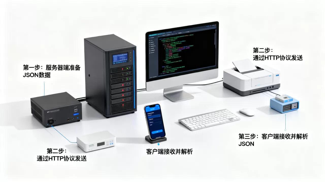 如何从服务器端发送json到客户端？,有哪些步骤？