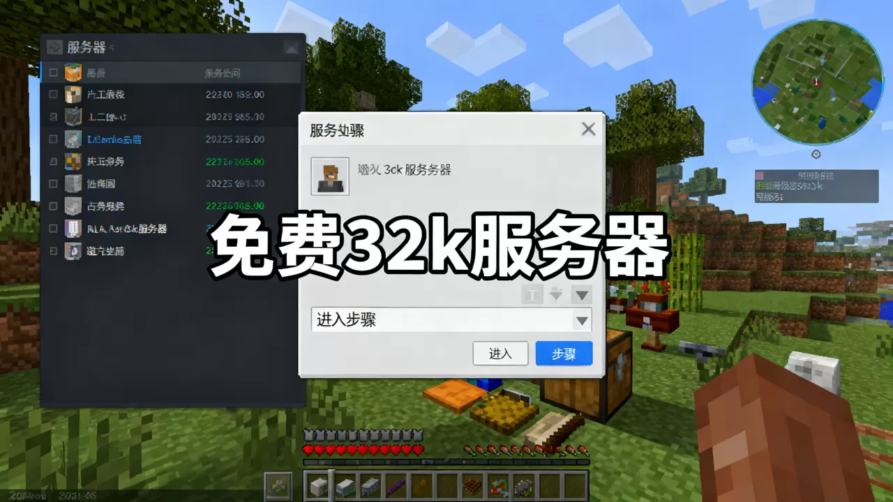 我的世界哪些服务器有免费的32k，怎么进服务器？