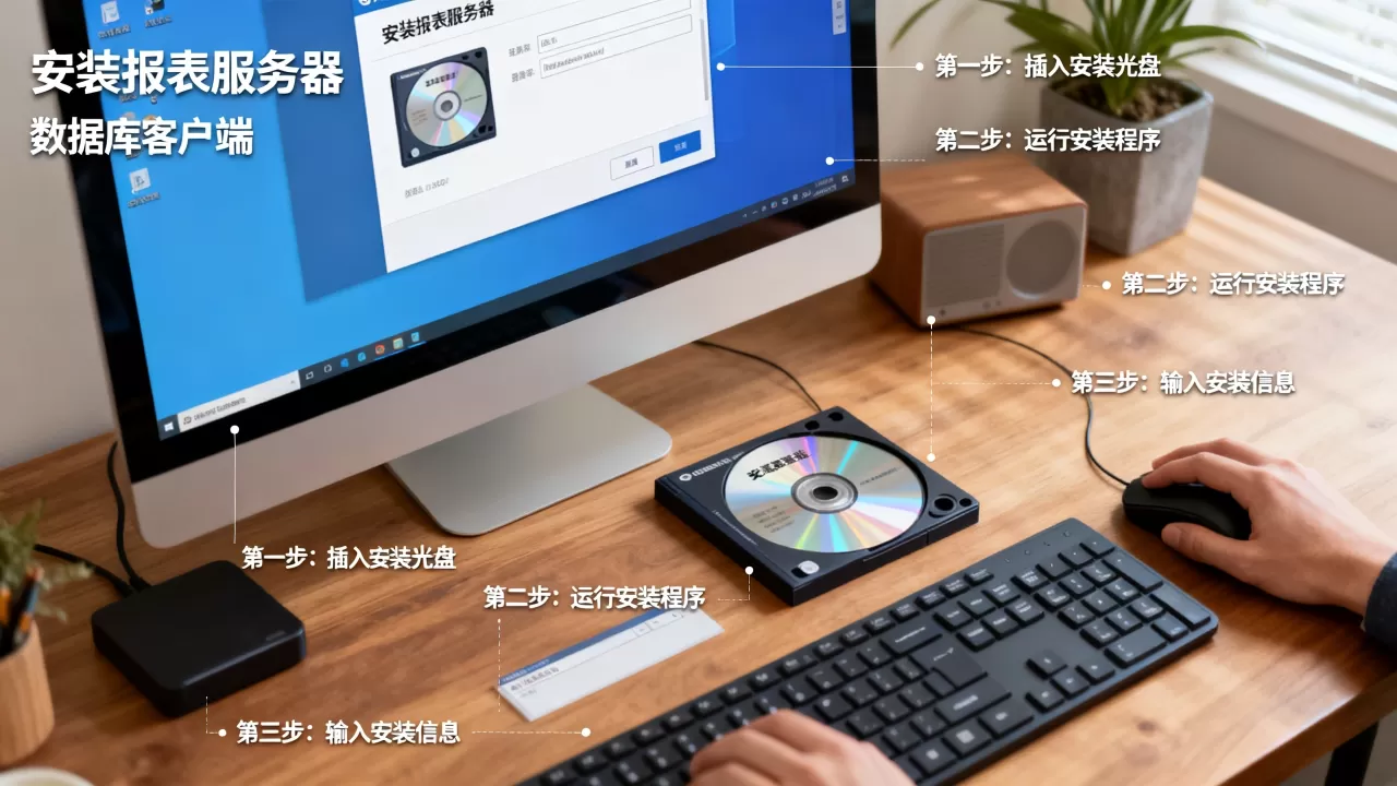 如何安装报表服务器和数据库客户端，操作步骤有哪些？