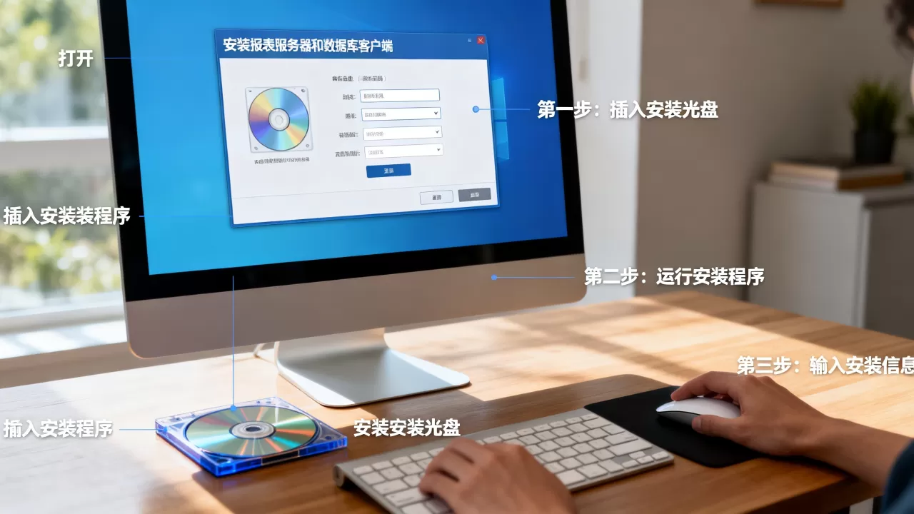 如何安装报表服务器和数据库客户端，操作步骤有哪些？