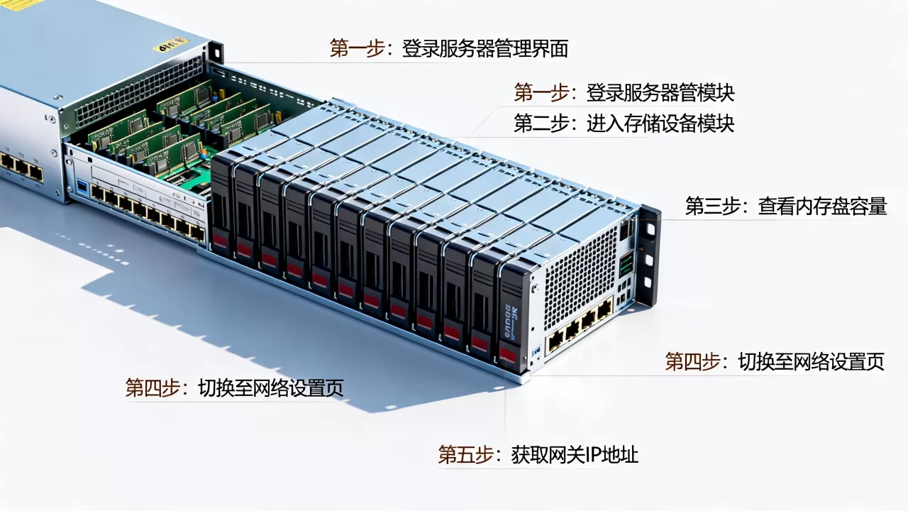 如何查看服务器内存盘和网关信息？，步骤是什么？