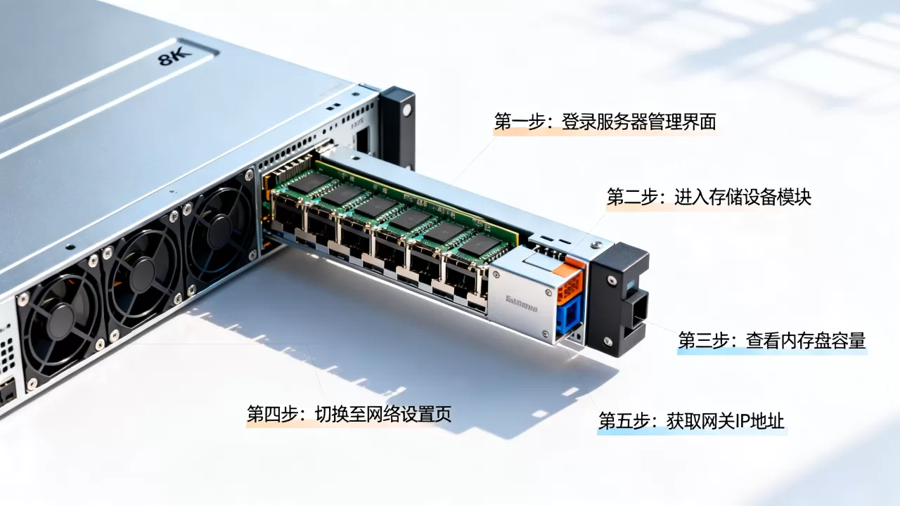 如何查看服务器内存盘和网关信息？，步骤是什么？