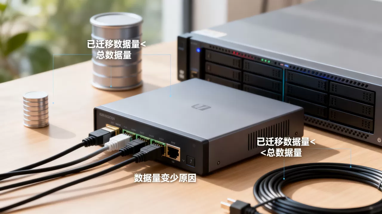 为什么已迁移数据量小于总数据量？，数据量变少是什么原因？