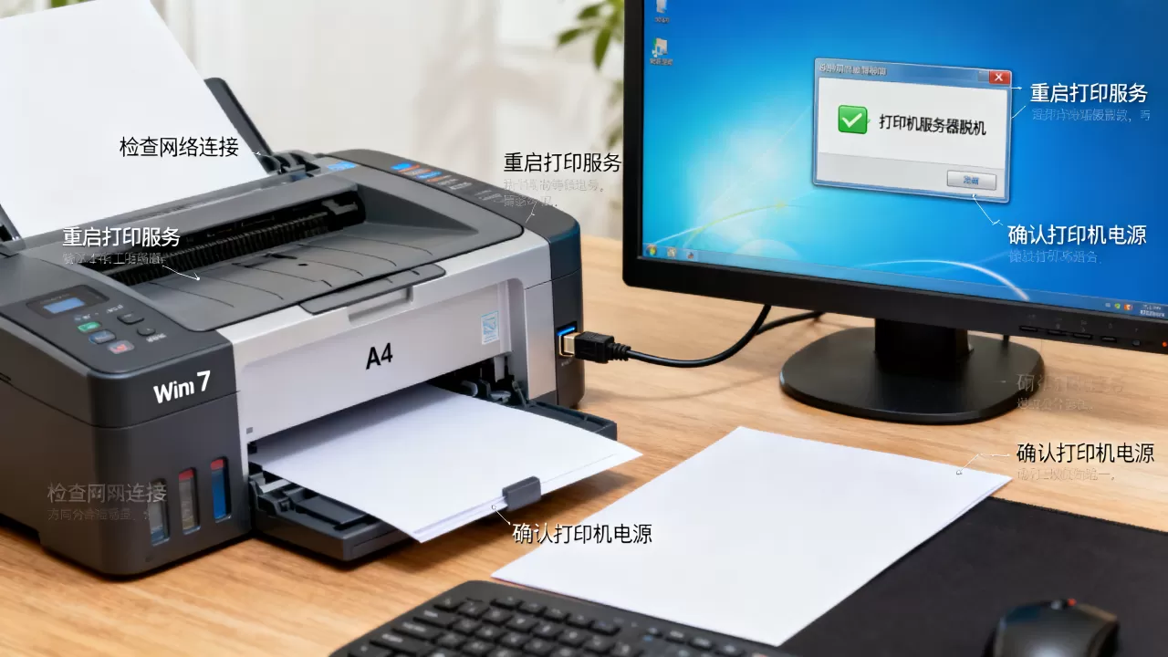 win7打印机显示服务器脱机怎么办，是什么原因造成的