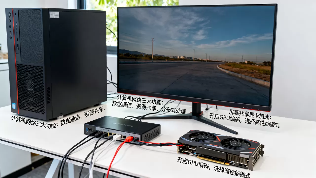 计算机网络的三大功能有哪些？，屏幕共享时显卡加速功能怎么用？