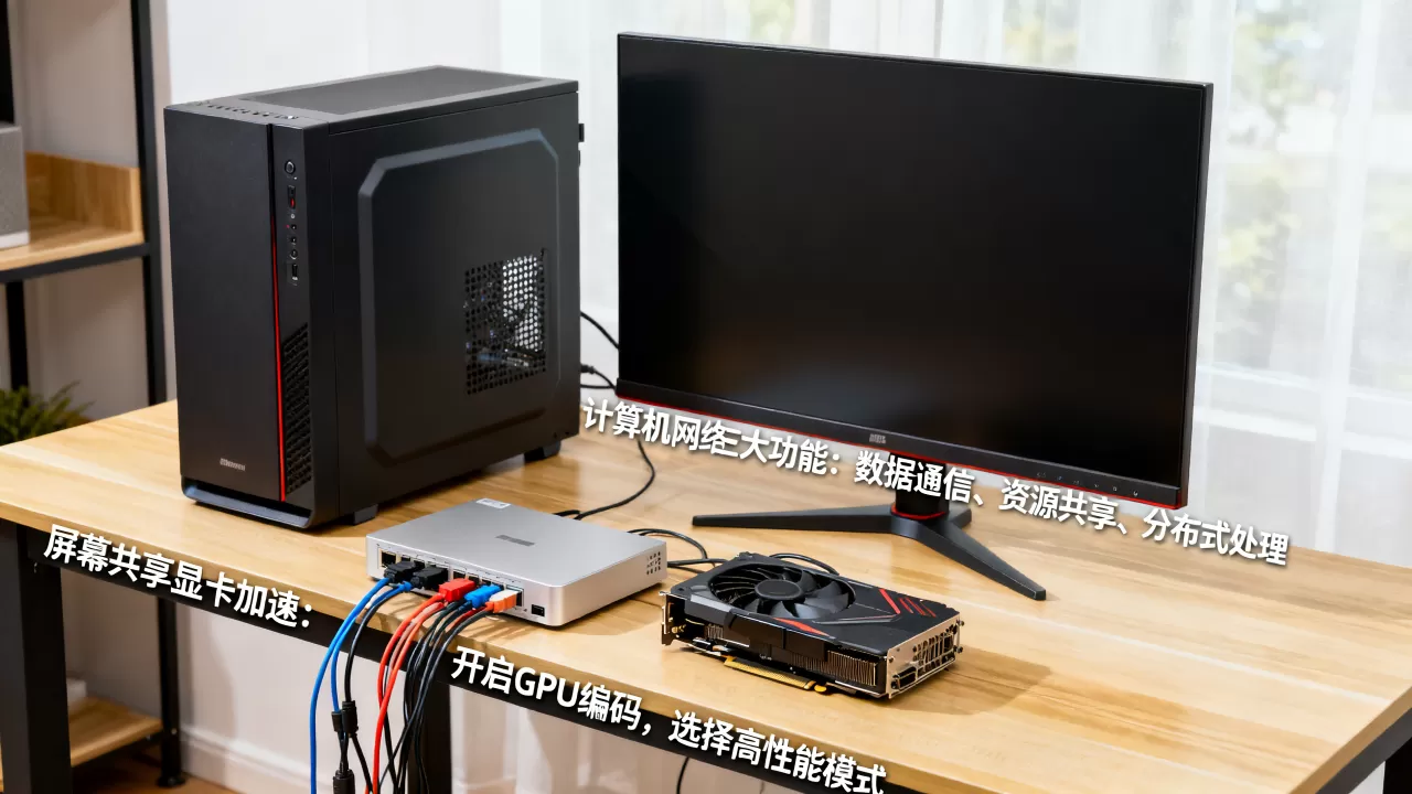 计算机网络的三大功能有哪些？，屏幕共享时显卡加速功能怎么用？