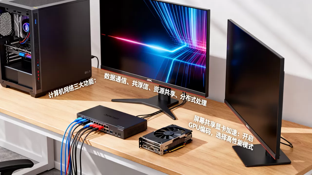 计算机网络的三大功能有哪些？，屏幕共享时显卡加速功能怎么用？