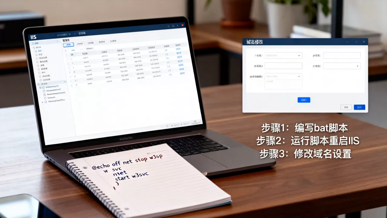如何用bat重启IIS网站并修改域名？，怎么操作？