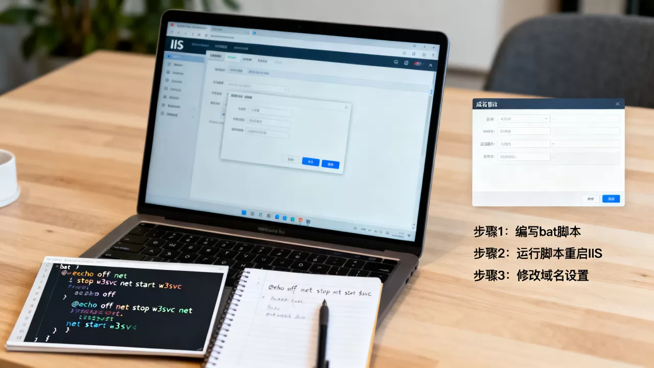 如何用bat重启IIS网站并修改域名？，怎么操作？