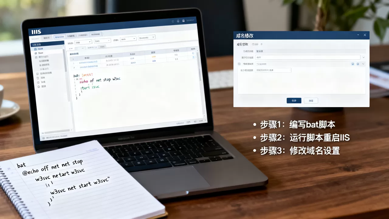 如何用bat重启IIS网站并修改域名？，怎么操作？