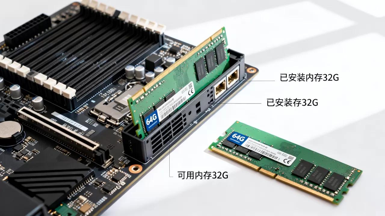 服务器安装64g内存32g可用怎么办 服务器安装64g内存32g可用怎么办
