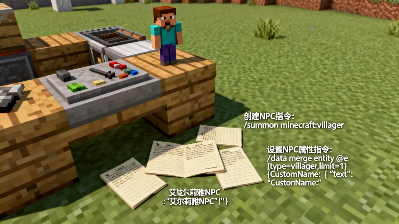 我的世界艾尔莉雅服务器NPC怎么建？,需要什么指令？