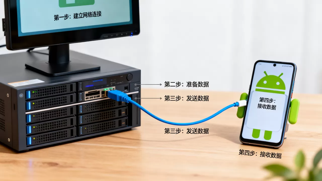 服务器如何发送数据到安卓客户端，步骤是什么？