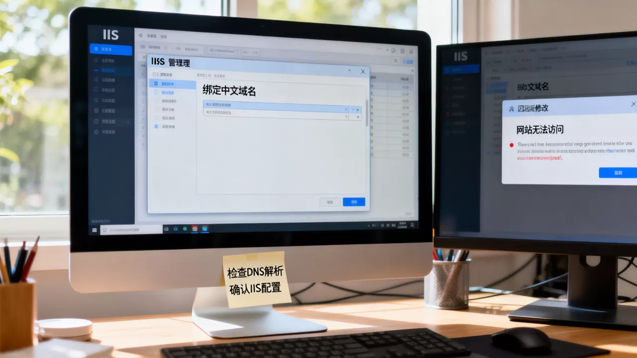 IIS如何绑定中文域名，修改已绑定域名后网站无法访问怎么办？