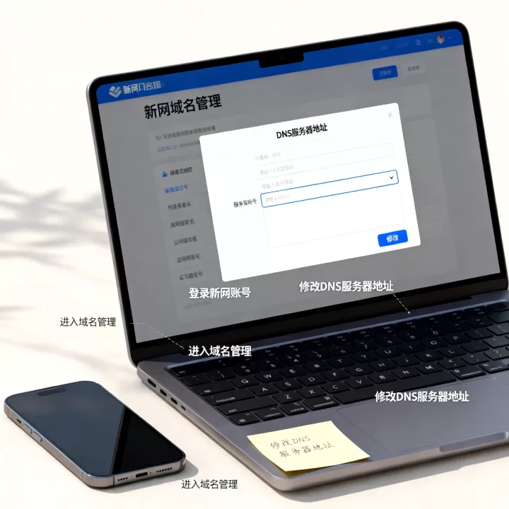 怎样修改新网域名的DNS服务器地址？，服务器 dns 地址那里修改