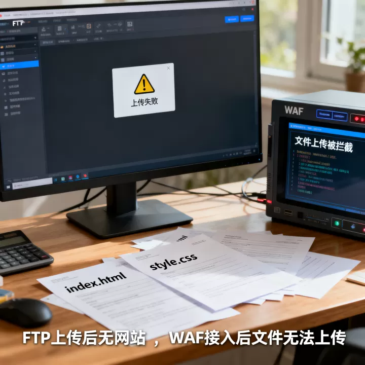 ftp上传后没有网站，如何处理网站接入WAF后，文件不能上传？