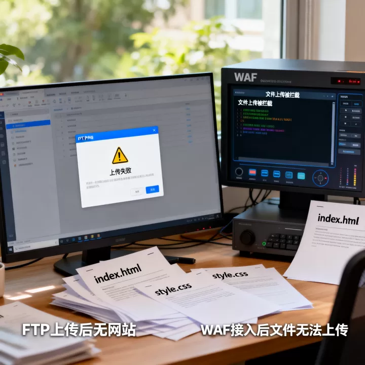 ftp上传后没有网站，如何处理网站接入WAF后，文件不能上传？