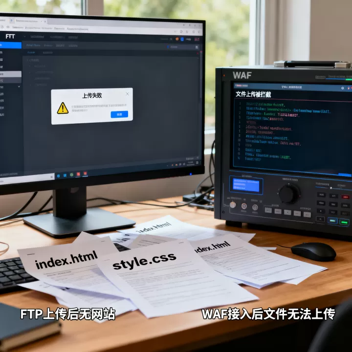 ftp上传后没有网站，如何处理网站接入WAF后，文件不能上传？