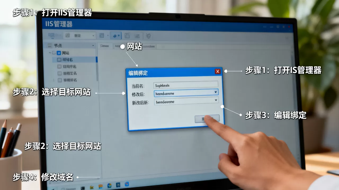 如何修改IIS已绑定的网站域名？，具体步骤是什么？